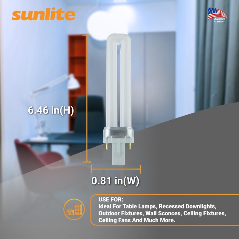 Sunlite 40501 PL7/SP41K Plugin U-Shaped Compact Fluorescent Lamp, 7 Watts, 360 Lumens, 4100K Cool White, 2-Pin (G23) Base, 10 Pack - Image 3